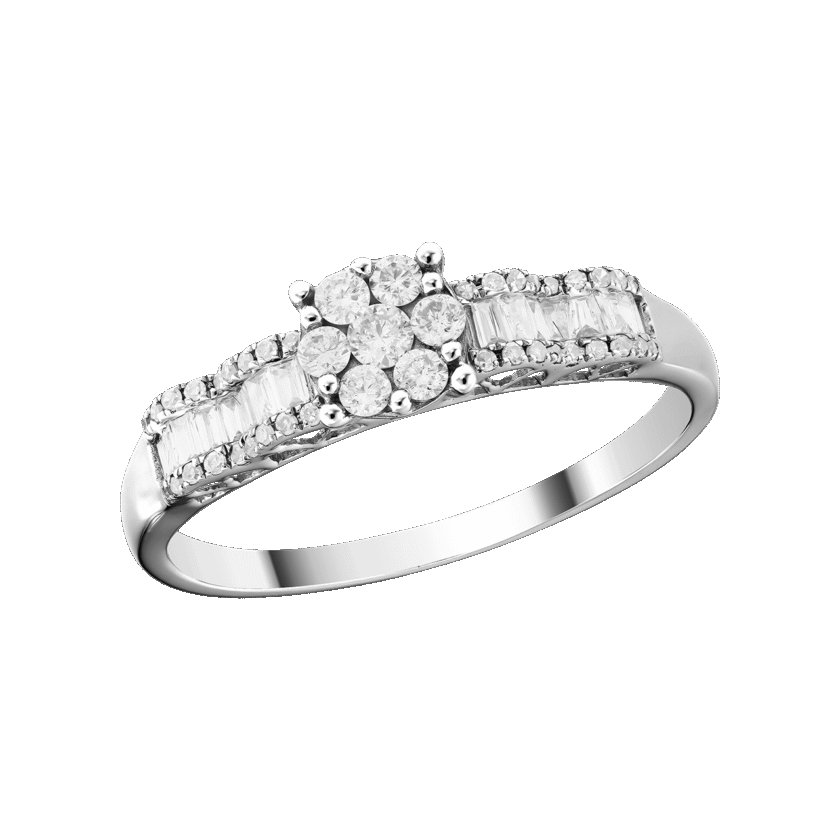 Inel din Aur Alb 18K cu 43 Diamante de 0.21 CT si Diamante Bagheta de 0.10 CT - Zen Diamonds