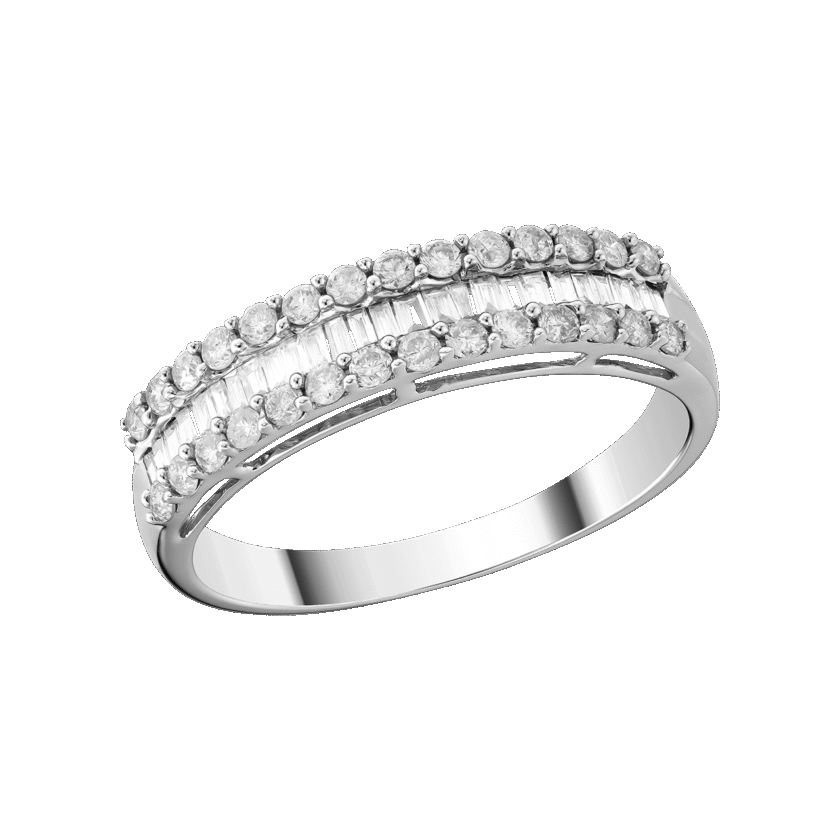 Inel din Aur Alb 18K cu 28 Diamante de 0.34 CT si Diamante Bagheta de 0.15 CT - Zen Diamonds