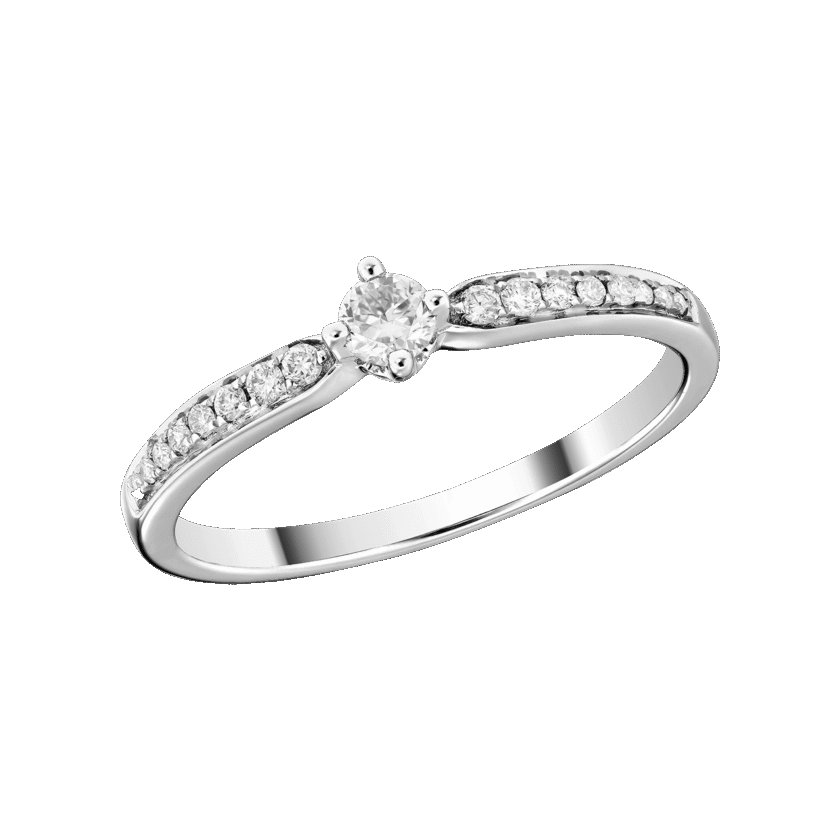 Inel de Logodna din Aur Alb 18K cu 1 Diamant de 0.12 CT si 16 Diamante de 0.09 CT - Zen Diamonds