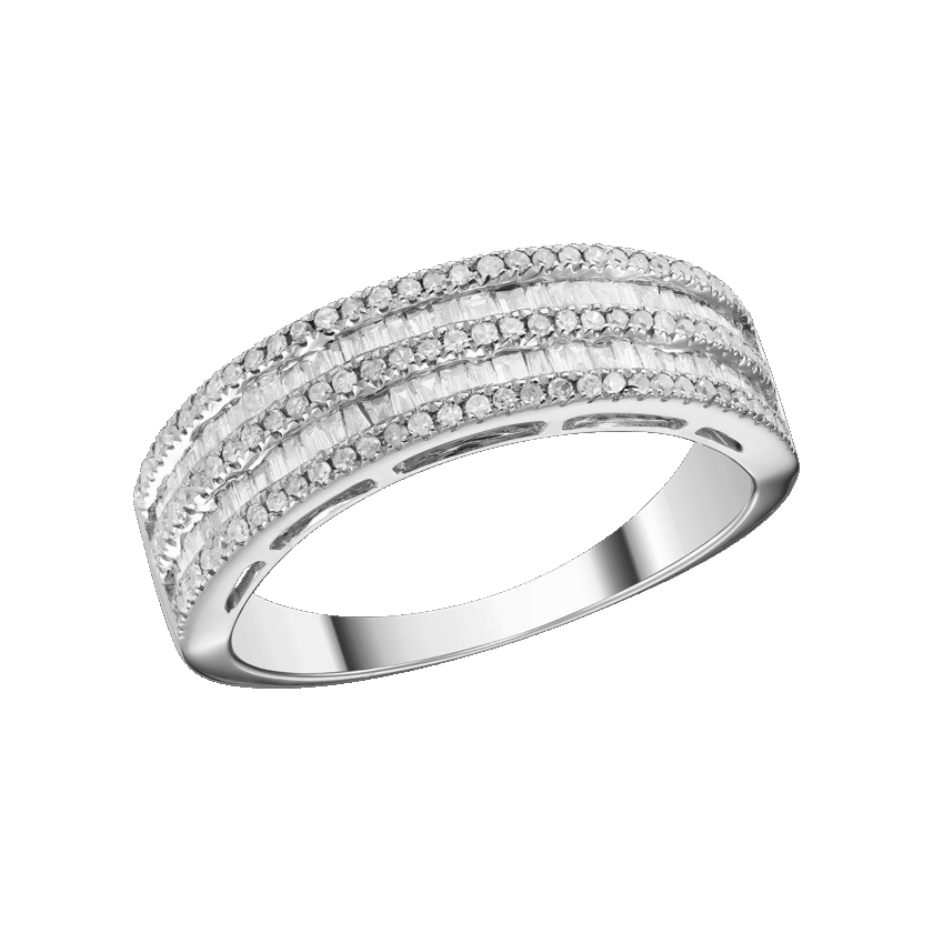 Inel din Aur Alb 18K cu 64 Diamante de 0.50 CT si Diamante Bagheta de 0.39 CT