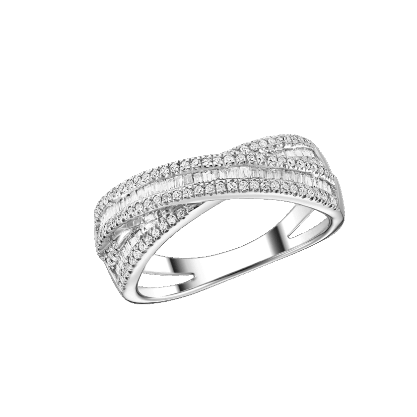 Inel din Aur Alb 18K cu 96 Diamante de 0.21 CT si Diamante Bagheta de 0.20 CT