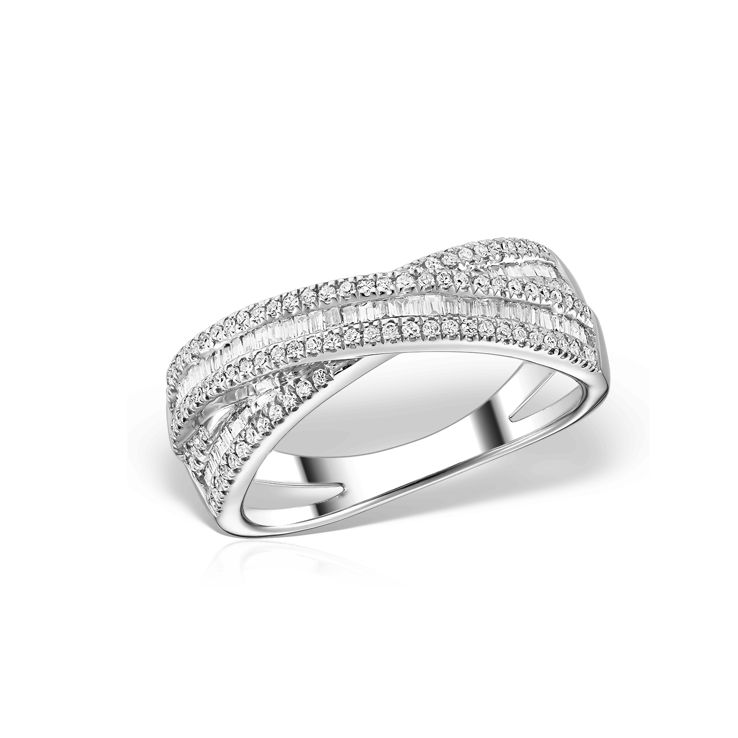 Inel cu Diamante Round Cut 0.21 CT si Diamante Baguette 0.20 CT, Aur 18K Inel cu Diamante Round Cut 0.21 CT si Diamante Baguette 0.20 CT, Aur 18K Inel din Aur Alb 18K cu 96 Diamante de 0.21 CT si Diamante Bagheta de 0.20 CT