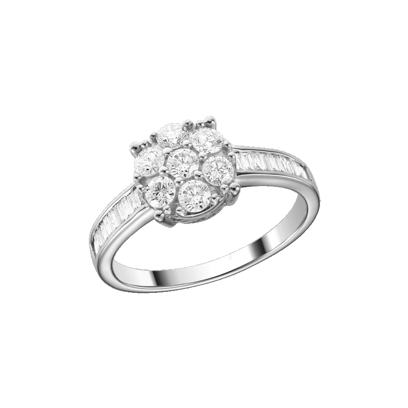 Inel din Aur 18K cu Diamante Rotunde 0.50 CT si Diamante Baguette 0.15 CT