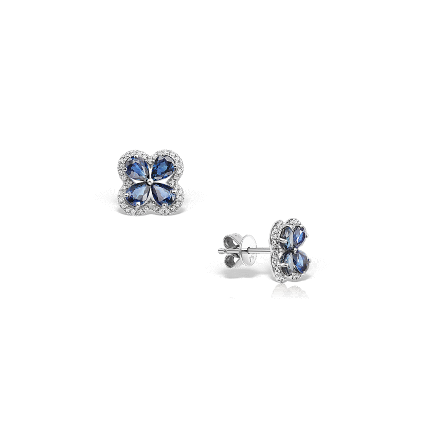 Cercei Butterfly din Aur Alb 18K cu Safir Albastru si 72 Diamante Rotunde