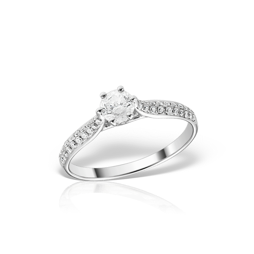 Inel de Logodna cu 1 Diamant Solitaire 0.30 CT si 40 Diamante 0.14 CT, Aur Alb 18K