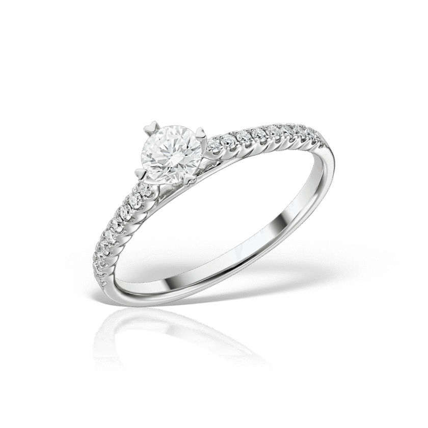 Inel de Logodna Solitaire cu 1 Diamant 0.30 CT si 18 Diamante 0.12 CT