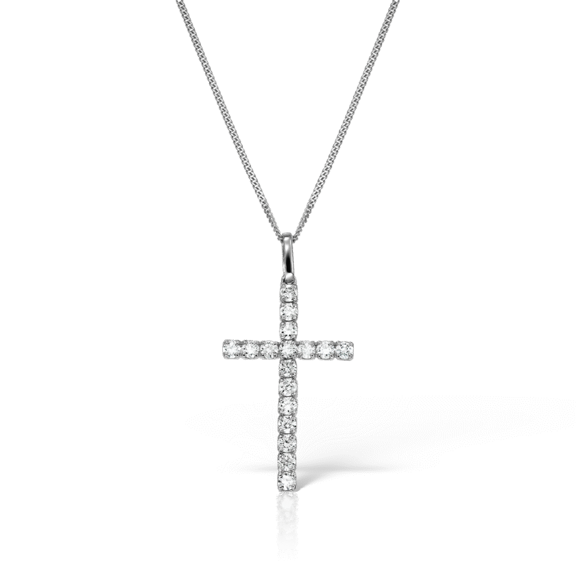 Lantisor cu Pandantiv "Cruciulita" si 17 Diamante 0.27 CT, Aur Alb 18K