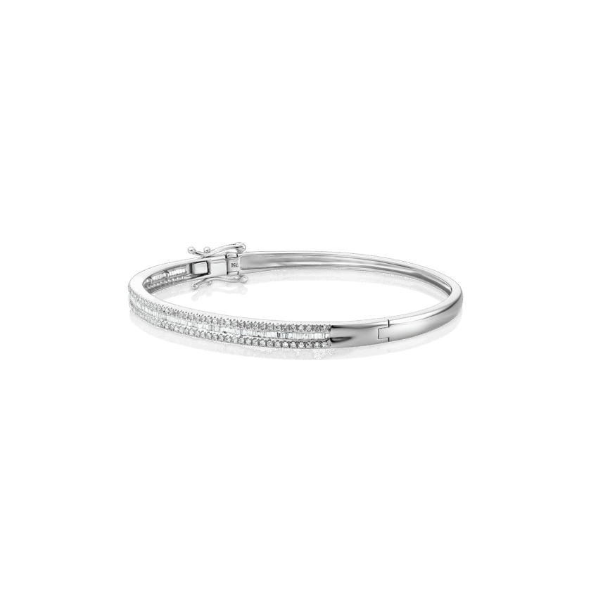 Bratara Fixa "Bangle" cu Diamante Round Cut 0.43 CT si Diamante Baguette 0.46 CT, Aur Alb 18K