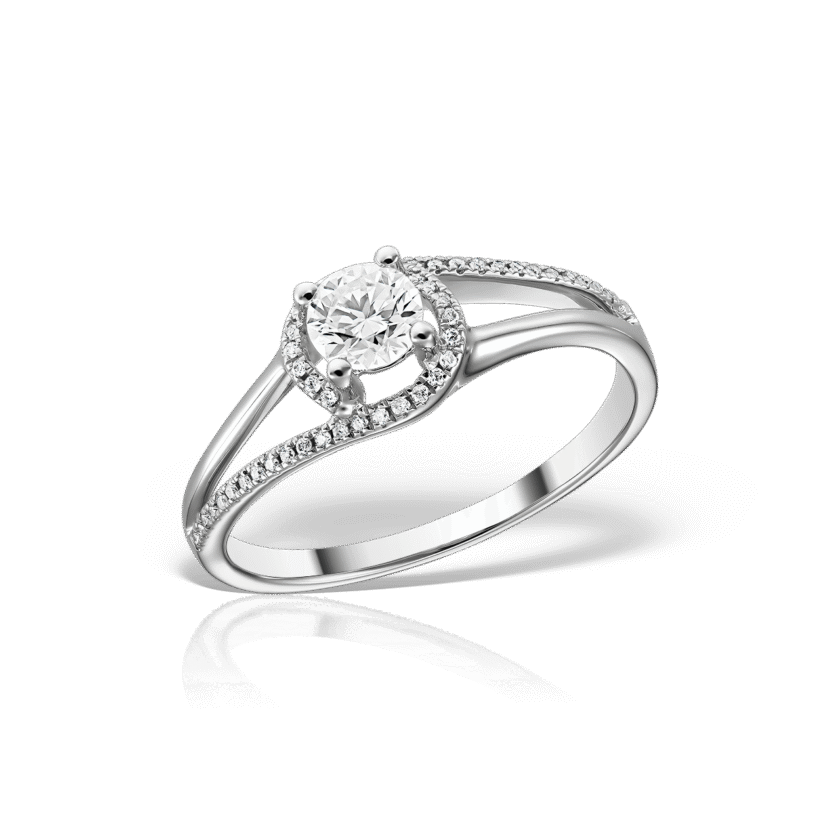 Inel de Logodna Solitaire cu 1 Diamant 0.34 CT si 48 Diamante 0.07 CT