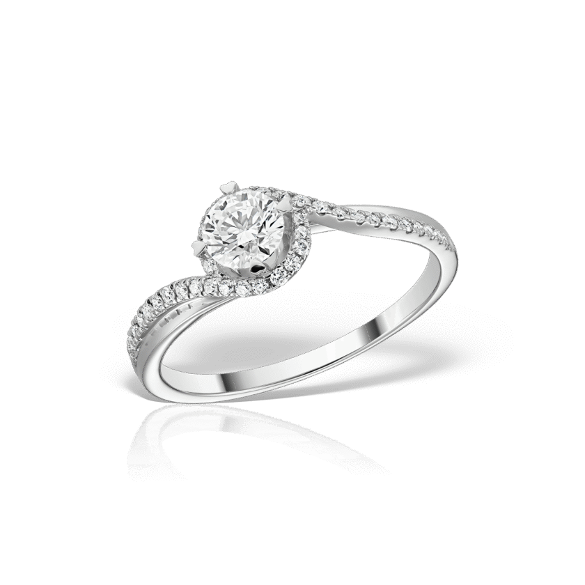 Inel de Logodna Solitaire cu 1 Diamant 0.36 CT si 38 Diamante 0.14 CT