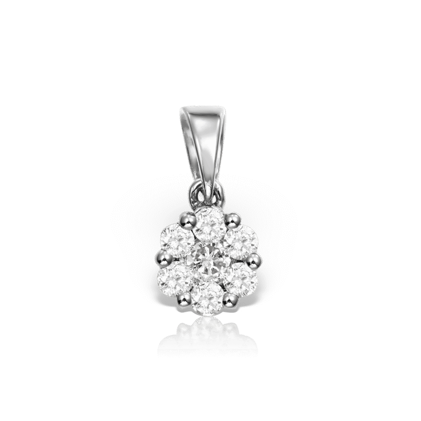 Pandantiv 'Flower' cu Diamante Naturale 0.15 CT, Aur Alb 18K