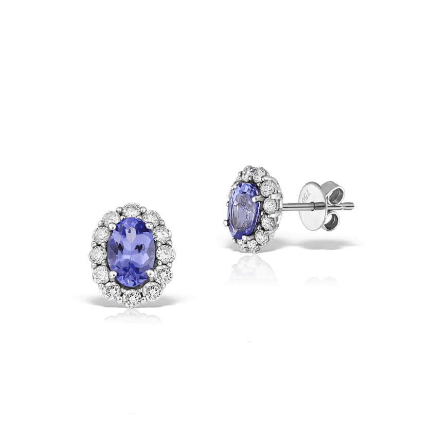 Cercei "Tanzanite" 0.92 CT si Diamante 0.44 CT, Aur Alb 18K