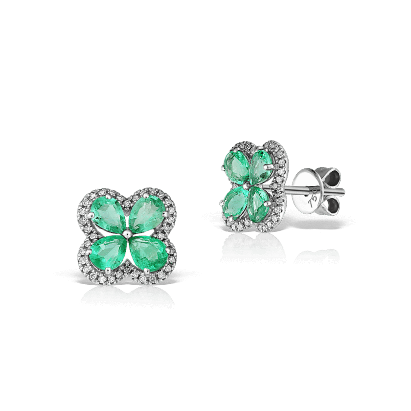 Cercei 'Butterfly' cu Smaralde 1.09 CT și Diamante Naturale 0.12 CT,  Aur Alb 18K