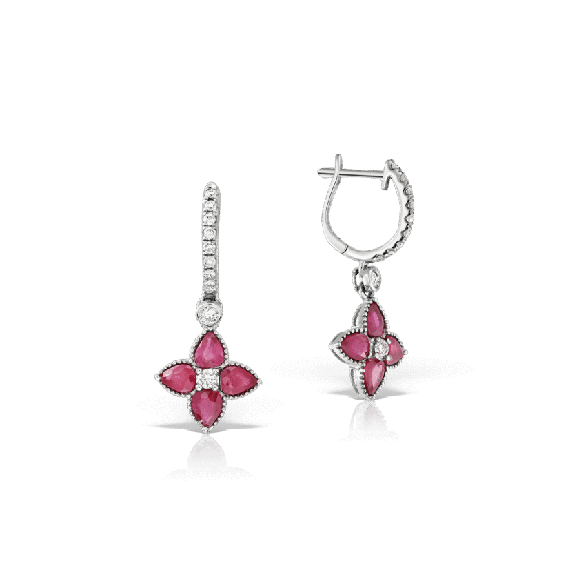 Cercei cu Rubin 1.35 CT si Diamante 0.26 CT, Aur Alb 18K