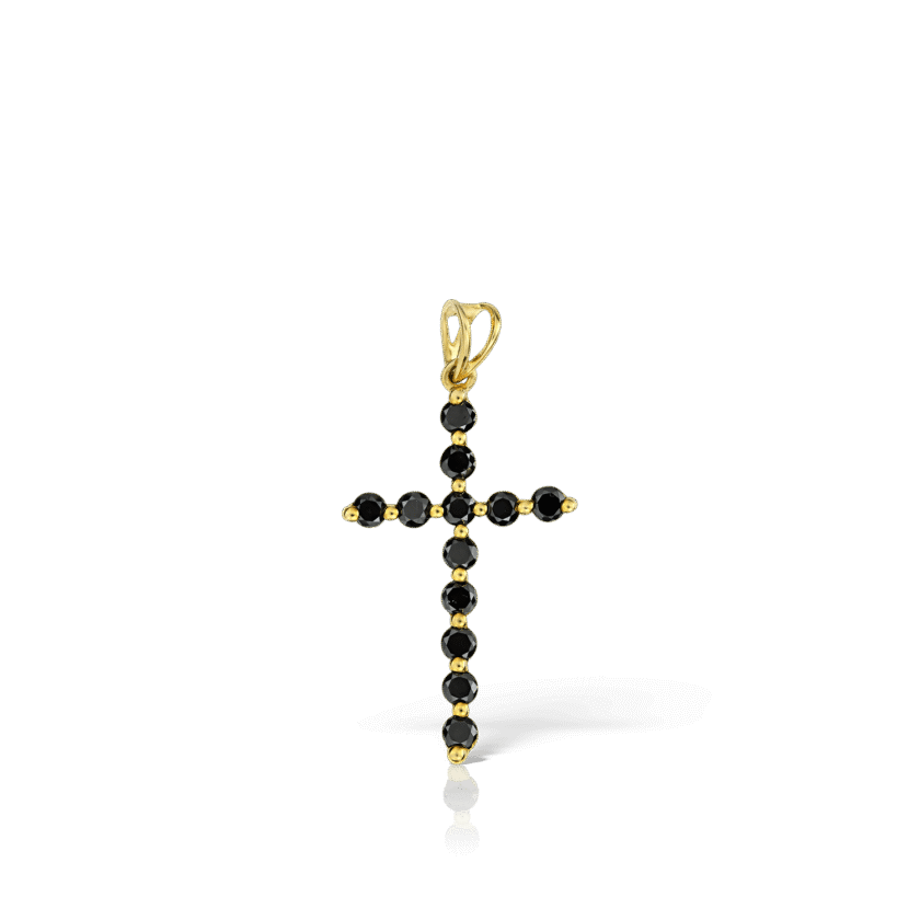 Pandantiv "Black Cross" cu Diamante Negre Round Cut 0.39 CT, Aur Galben 18K