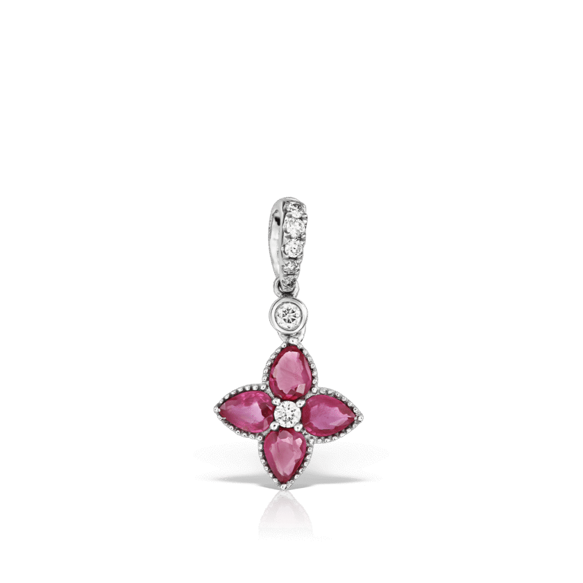 Pandantiv cu Rubin 0.69 CT si Diamante 0.10 CT, Aur Alb 18K