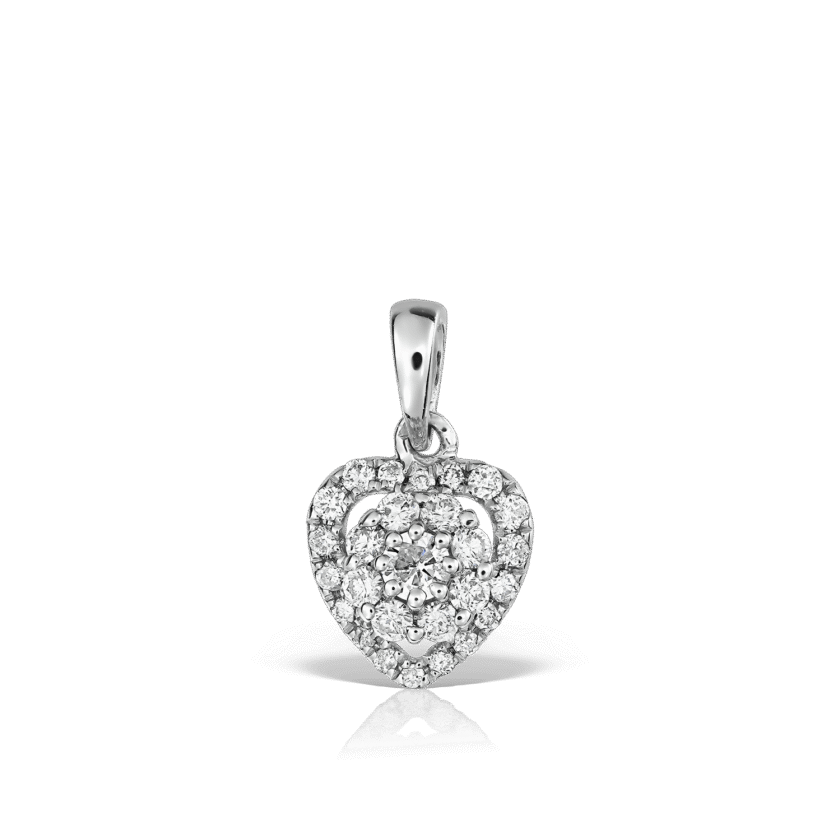 Pandantiv "Inima" cu Diamante Round Cut 0.22 CT, Aur Alb 18K