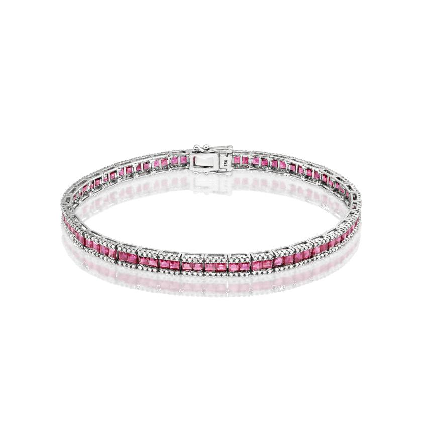 Bratara Tennis cu Rubin 7.23 CT, Diamante 0.95 CT, Aur Alb 18K