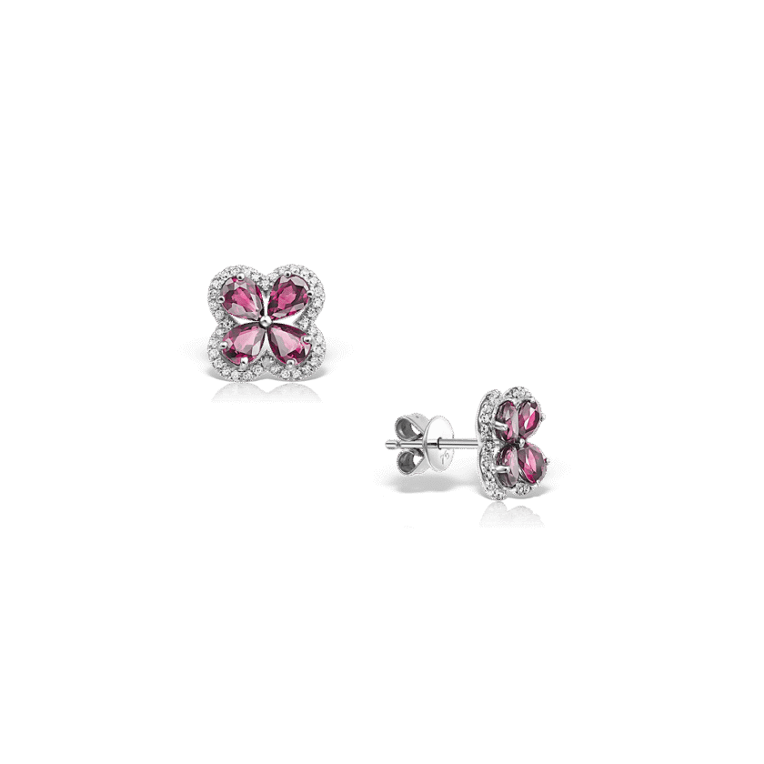 Cercei cu Rubin 1.64 CT si Diamante 0.11 CT, Aur Alb 18K
