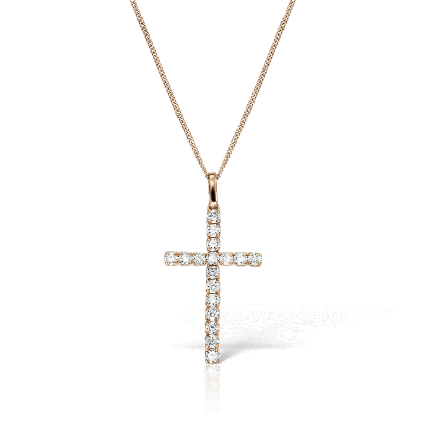 Lantisor cu Pandantiv "Cruciulita" si 17 Diamante 0.27 CT, Aur Roz 18K