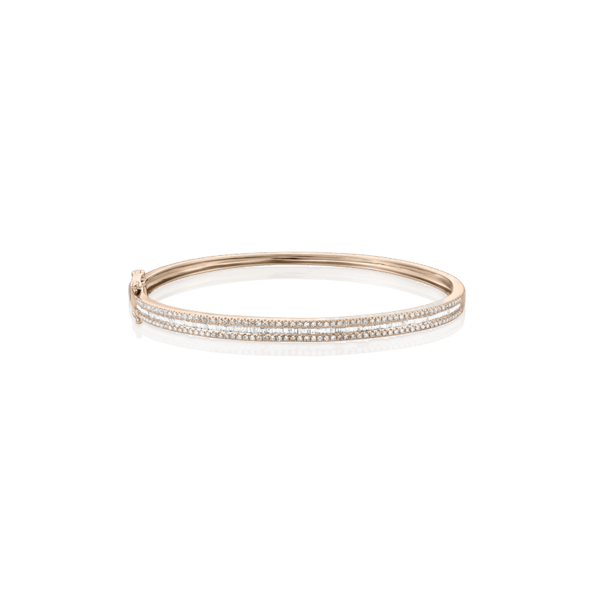 Bratara Fixa "Bangle" cu Diamante Round Cut 0.43 CT si Diamante Baguette 0.44 CT, Aur Roz 18K