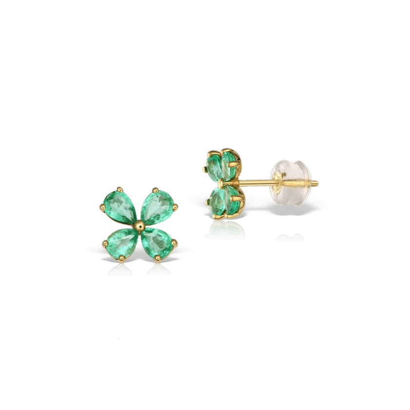 Cercei din Aur Galben 18K cu Smarald Pear Cut 0.98 CT