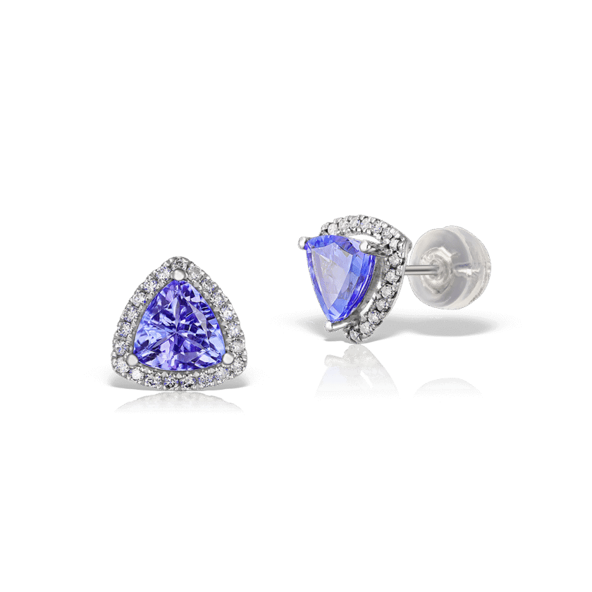 Cercei cu Tanzanit 1.13 CT si Diamante Naturale 0.16 CT, Aur Alb 18K