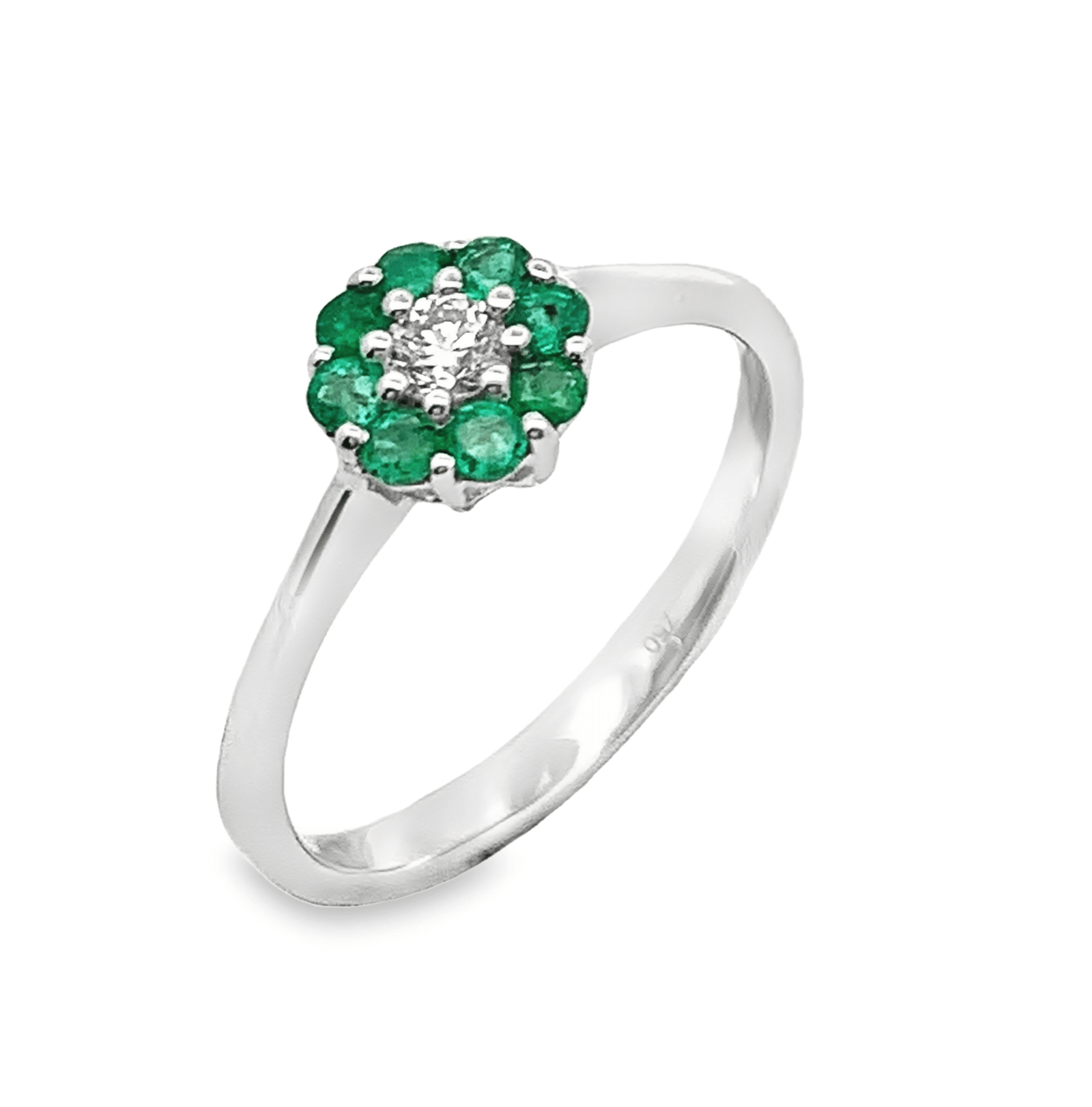 Inel Flower din Aur Alb 18K cu Smaralde si Diamante Naturale Inel Flower din Aur Alb 18K cu Smaralde si Diamante Naturale Inel Flower din Aur Alb 18K cu Smaralde si Diamante Naturale