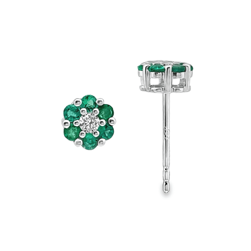 Cercei Flower din Aur Alb 18K cu Smaralde si Diamante Naturale