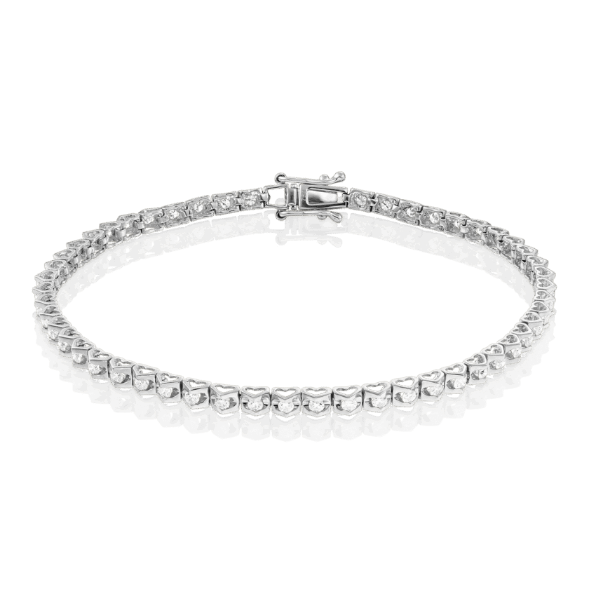 Bratara Tennis Heart cu Diamante Naturale 0.95 CT, Aur Alb 18K
