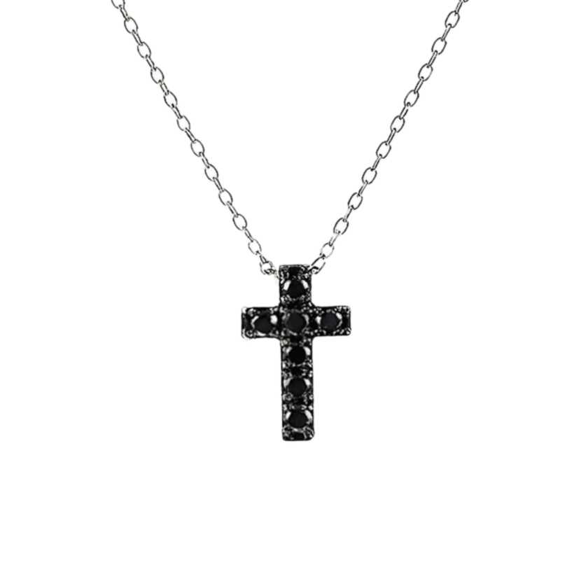 Lănțișor și Cruciuliță din Aur cu Diamante Negre 0.12 CT